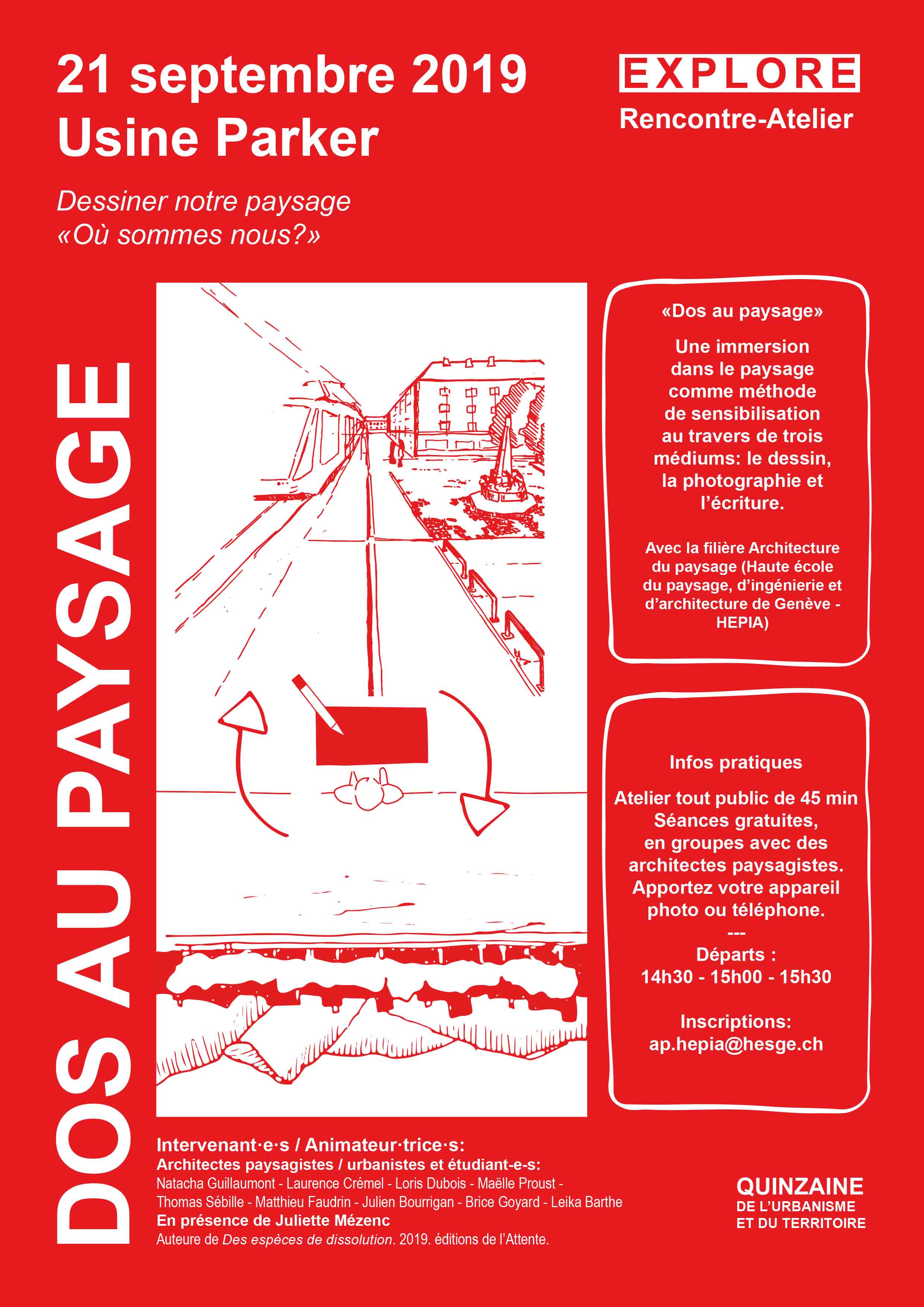 Affiche de l'exercice "Dos au Paysage" à l'Usine Parker 